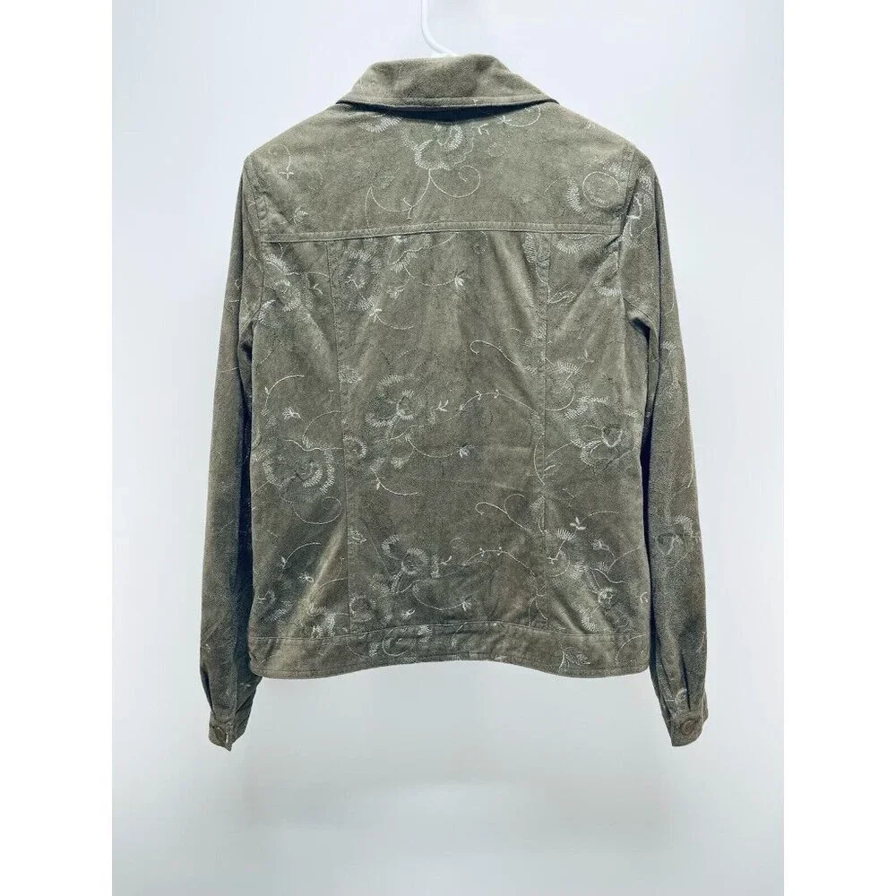RAFAEL Blazer Jacket Size 10 Women’s Floral Embroidered Faux Suede Button Front - Picture 4 of 12